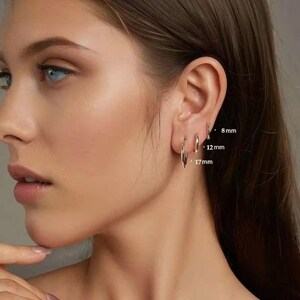 925 Silver Huggie Hoop Earrings, Minimalist White Gold Plated Small Hoops (8/12/17mm) – Dainty Cartilage Earrings for Women Gift
