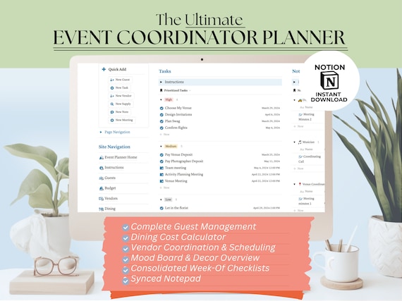 Event Planner Notion Event Coordinator Planner Business Meeting Template Corporate Event Organizer Party Checklist Family Event Planning