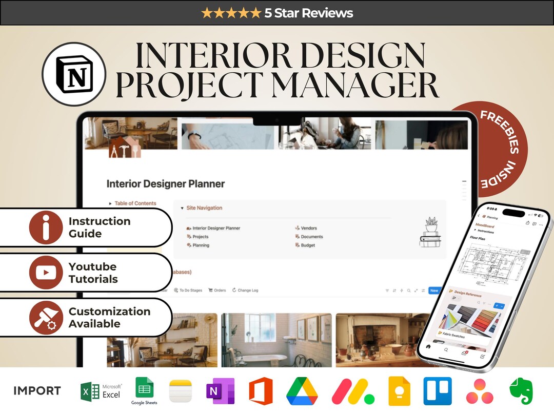 Interior Design Project Manager Notion Template for Interior Design ...
