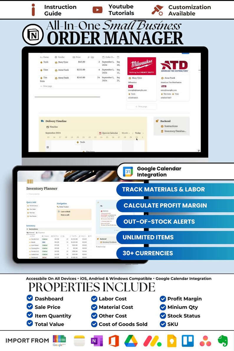 Order Tracker for Notion Order Template With Supply Order Book Order ...
