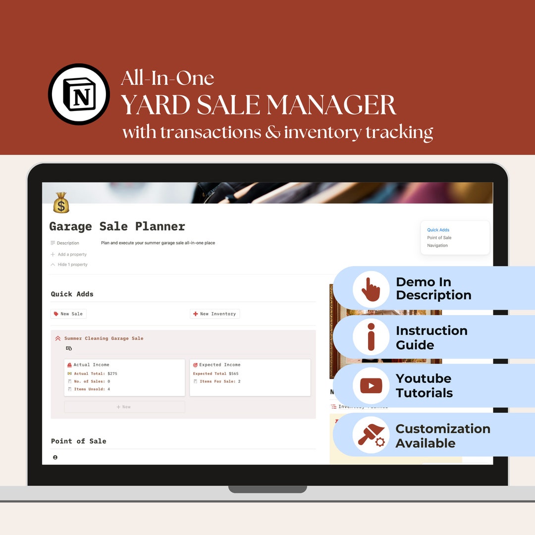 yard sale inventory template Images High Quality Grahic Yard Sale Notion Template Yard Sale Log Inventory Tracker Yard Sale ...