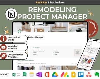 Home Remodel Planner: modello Notion per appaltatori (download digitale)