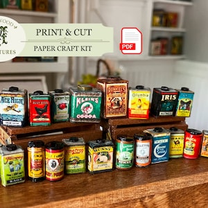 PDF Printable Kit - 1:12 Vintage Gewürzdosensammlung, DIY Puppenhausminiatur, Vorratskammer Zubehör, Sadie's Küche
