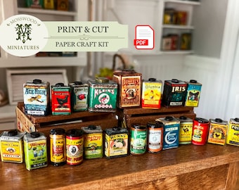 Kit imprimible PDF - Colección Vintage Spice Tin 1:12, miniatura de casa de muñecas DIY, accesorios de despensa de cocina, cocina de Sadie
