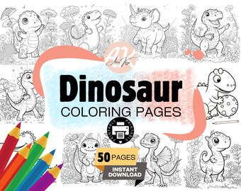 Dinosaur Coloring Pages - 50 Dinosaur Pictures to Download & Print for Children's Coloring Books- Dinos for Boys, Girls, and Adults Coloring