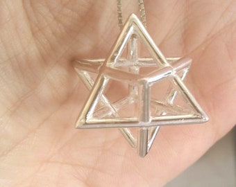 Extra Large Silver Merkaba Pendant, star tetrahedron necklace, sacred geometry, spiritual gift, men's jewelry,  Merkaba star, energy balance
