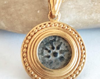 Real Antique Widow's Mite Coin Necklace: Christian Biblical Coin Medallion, Gold Plated