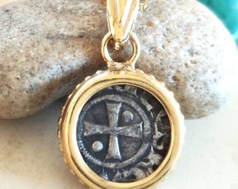 Crusader Kingdom Jerusalem Coin Pendant: Medieval 12th Century Silver Denarius Small Medallion
