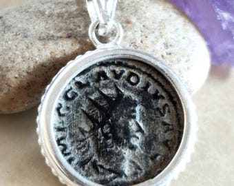 Certified Roman Emperor Claudius Coin Necklace, Authentic Antique Silver Unisex Medallion