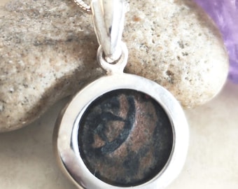 Authentic Old Widow Mite Coin Necklace, Christian Women Medallion, Antique Minimalist Silver Charm, Small Jesus Pendant, Bible Jewelry Gift