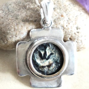 Sterling Silver Widow&#39;s Mite Coin Cross Pendant: Antique Christian Jewelry