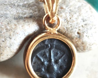 Mark 12:41 Widow's Mite Coin Necklace, Genuine Biblical Coin Gold Plated Small Pendant