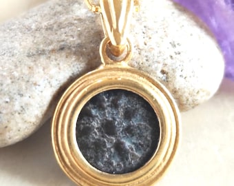 Authentic Widow's Mite Necklace, Jesus New Testament Biblical Medallion, Gold Plated