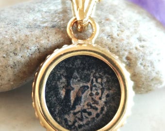 Mark 12:41 Genuine widow's mite Coin Pendant, Biblical Coin Gold Plated Small Necklace
