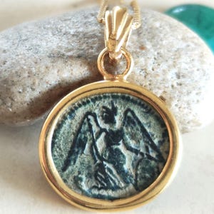 Antique Constantine the Great Coin Pendant, Roman Winged Goddess Coin Necklace, Ancient Christian Medallion Gift