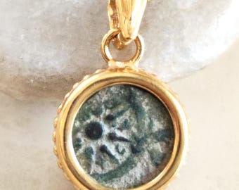 Mark 12:41 Widow's Mite Coin Necklace, Biblical Ancient Prutah, Historical Jewelry, Gold Plated