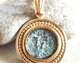 Christliche Münze: Antike Biblische Witwe's Mite Münze, vergoldeter Anhänger