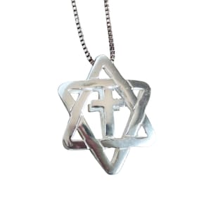 Cross and Star of David Silver Necklace, 3D Design Messianic Jewelry, Jewish Christian pendant, interfaith jewelry, unisex necklace