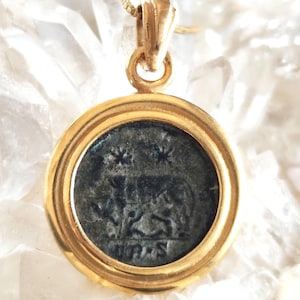 Antique Roman medallion Necklace, Gift for History Lover, Romulus & Remus with She wolf coin Charm