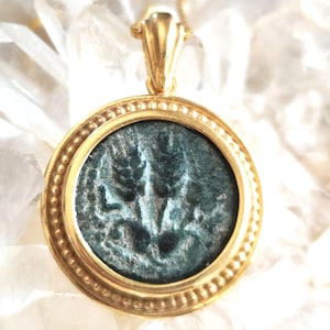Ancient Jewish King Herod Agrippa bronze coin necklace, Herodian Roman coin gold plated Pedant, vintage coin medallion, Jewish Judea pendant