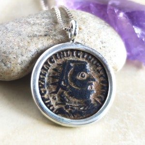 Münze Halskette für Männer, echte römische Münze Silber Halskette, Kaiser Licinius Bronze Münze Anhänger, Vintage-Stil Schmuck, antike unisex Charme