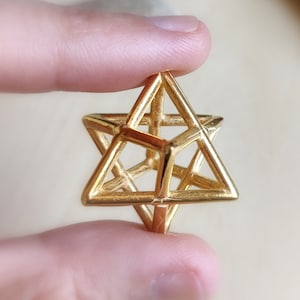 Extra Large Merkaba Necklace, Gold Plated Kabbalah Pendant, Sacred Geometry, Mystic Protection Jewelry, Jewish Star Jewelry, Energy Necklace