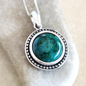 Multicolor Eilat Stone Silver Pendant, Turquoise Green gemstone jewelry, Round cabochon Blue necklace, Israeli jewelry, King Solomon Stone