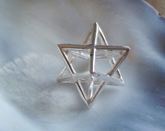 Merkaba charm necklace, sterling silver Star tetrahedron, unisex necklace, mer ka ba for meditation, new age jewelry, merkaba pendant