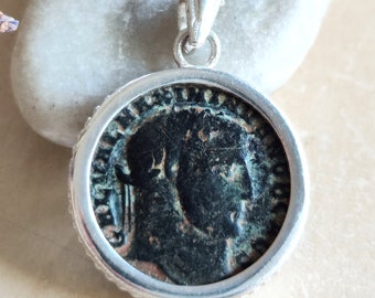 Roman Emperor Galerius Coin Necklace: Ancient History 4th Century, Sterling Silver Medallion