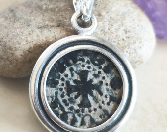 Antique Crusader Coin Sterling Silver Pendant, Authentic Medieval Cross Relic