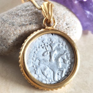 Ancient Medieval Silver Coin Necklace, Authentic Armenia Kingdom Horse Lion Coin, Christian Crusader Cross pendant, Vintage style jewelry