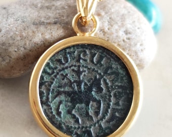 Crusader Knight Coin Pendant: Armenia Cilicia Horse Cross, Gold Plated Medallion
