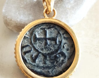 Medieval Crusader Cross Necklace, Armenia Cilicia Kingdom Christian Medallion, Gold Plated