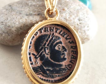Constantine I Roman Coin Pendant, Certified Antique Artifact, 18K Gold Plated, Christian Jewelry