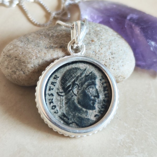 Genuine Constantine the Great Coin Necklace, Antique Roman coin Reversible Pendant, Men Silver Medallion, Christian men gift, unisex jewelry