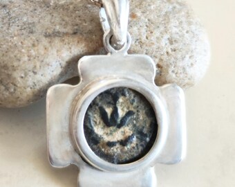 Widow's Mite Cross Necklace, Authentic Biblical Coin Pendant, Sterling Silver Faith Jewelry Gift