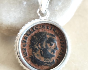 Authentic Roman Coin Necklace, Licinius I Ancient Coin, Sterling Silver Pendant, History Gift