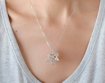 Silver Merkaba Necklace, Kabbalah Pendant, Kabbalah Necklace, Sacred Geometry Pendant, Mystic Jewelry, Jewish Jewelry, Energy Necklace