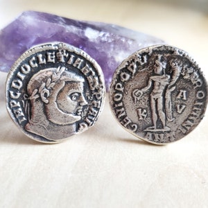 Roman Coin Silver Cufflinks , Emperor Diocletian Replica Coin Cufflinks, Jewelry Gift Idea For men, History Buff Cufflinks