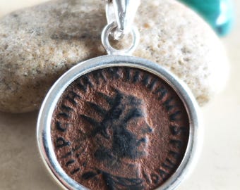 Ancient Roman Coin Pendant: Emperor Maximianus, Sterling Silver Medallion, Antique History Gift