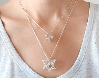 Extra Large Merkaba pendant, Sterling Silver Mer Ka Ba necklace, Merkaba Charm, Sacred Geometry, star tetrahedron, meditation tool, men gift