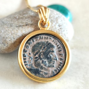 Authentic Certified Roman coin necklace, Antique Emperor Constantine the Great Gold Plated medallion, Vintage coin Pendant, unisex gift idea