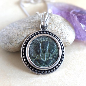 Munthanger voor mannen, antieke Romeinse Herodes Agrippa-munt zilveren ketting, geschiedeniscadeau voor hem, medaillon Joodse munt, vintage sieraden