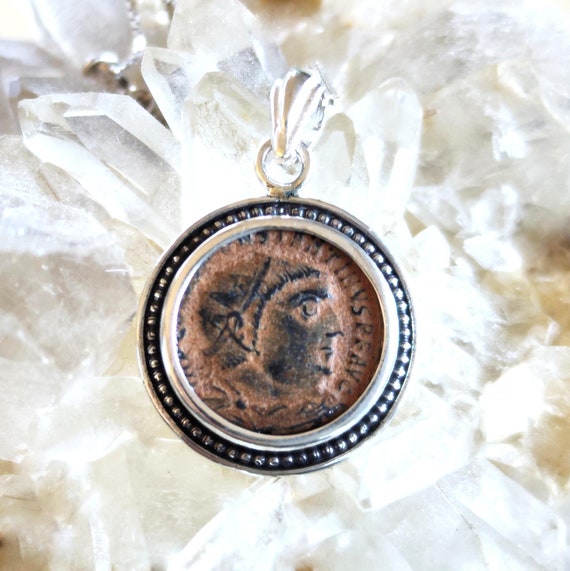 Genuine Roman Coin Pendant: Constantine I, Jupiter, Sterling Silver