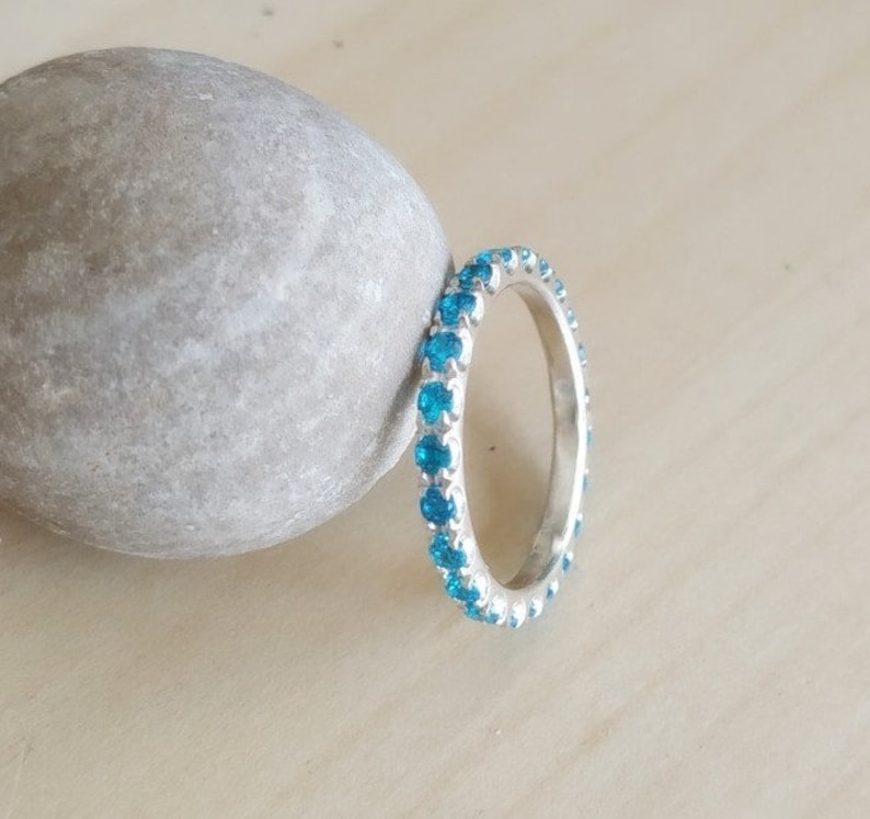 engagement band sky blue sterling silver Stacking Ring Blue Topaz FULL eternity band December Birthstone CZ eternity ring 2.2 mm band