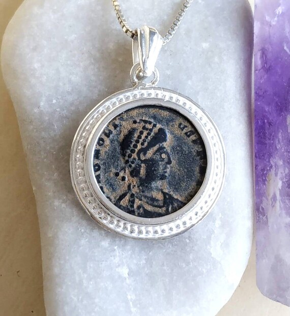 Ancient Coin Silver Necklace Antique Roman Coin Pendant Unisex