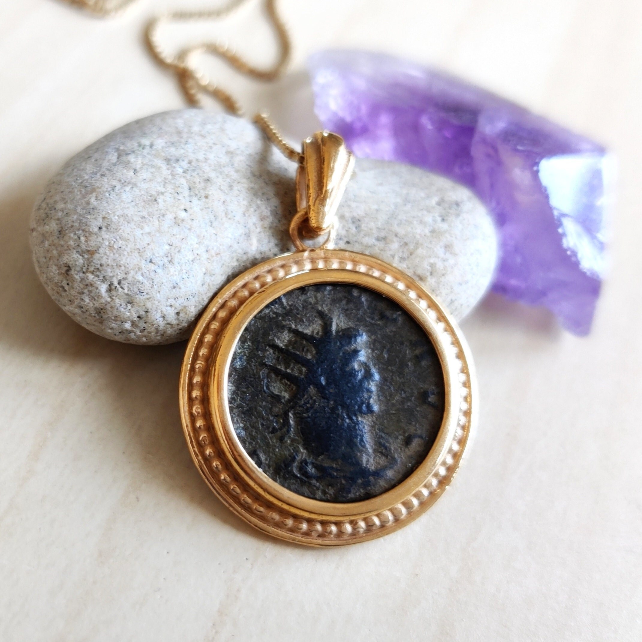 Genuine Roman Coin Pendant Emperor Gallienus Roman Coin Necklace Ancient Coin Necklace Vintage Antique Gold Coin Pendant Vintage Jewelry