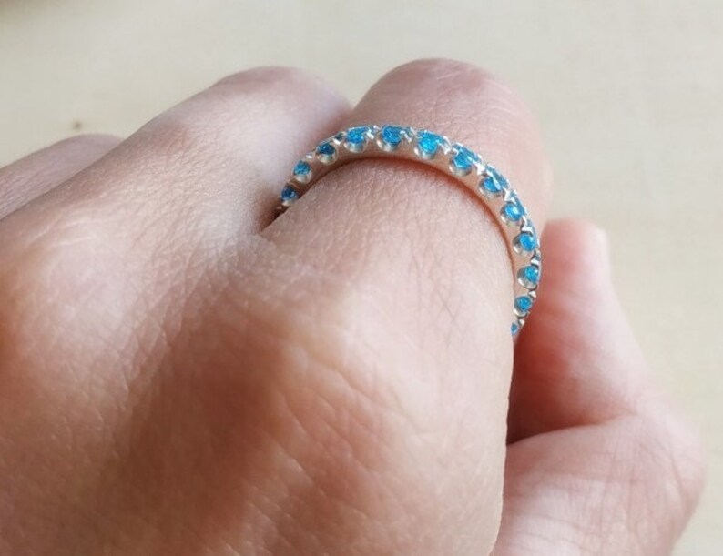 engagement band sky blue sterling silver Stacking Ring Blue Topaz FULL eternity band December Birthstone CZ eternity ring 2.2 mm band