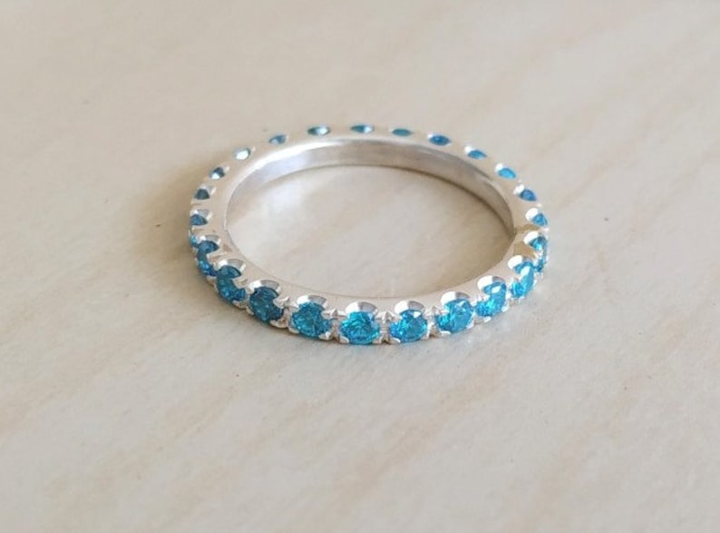 engagement band sky blue sterling silver Stacking Ring Blue Topaz FULL eternity band December Birthstone CZ eternity ring 2.2 mm band