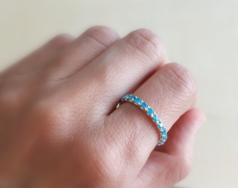 engagement band sky blue sterling silver Stacking Ring Blue Topaz FULL eternity band December Birthstone CZ eternity ring 2.2 mm band